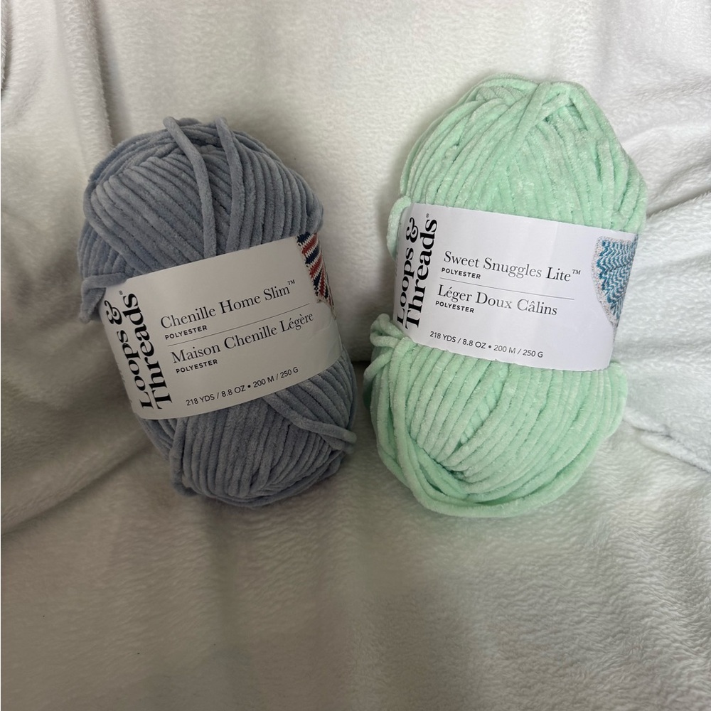 Loops & Threads Chenille Yarn Bundle - Gray and Mint
